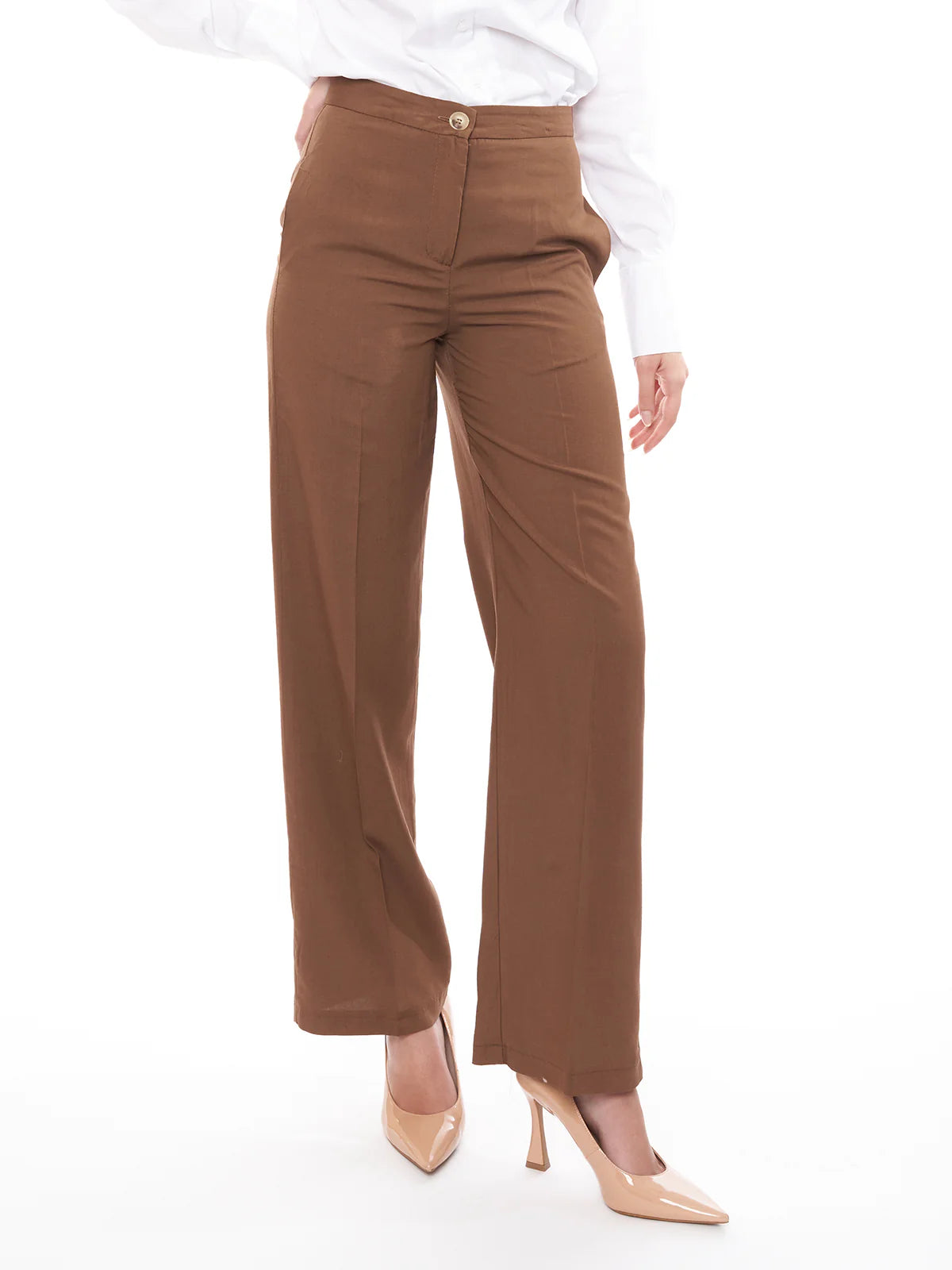 Vicolo donna pantalone misto lino TB1562 Marrone