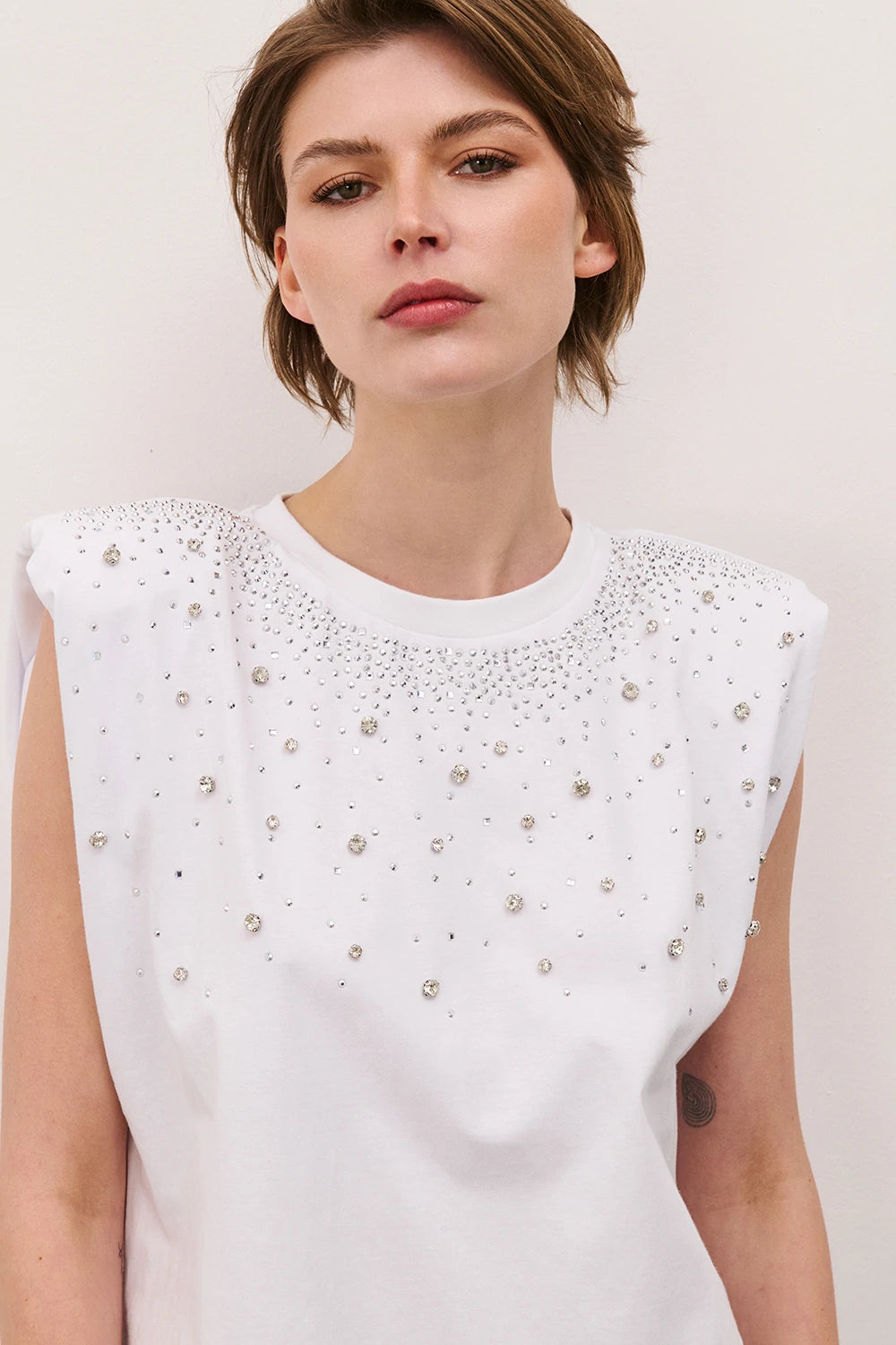 Two Way donna t-shirt Strass 25SBR387 Bianco