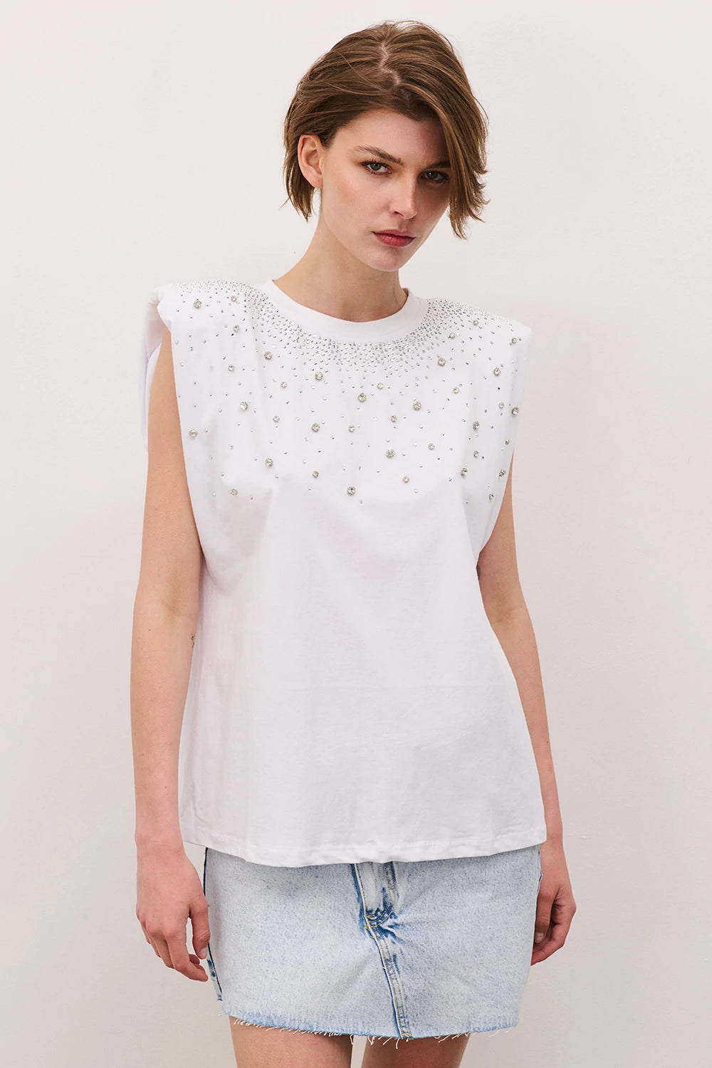 Two Way donna t-shirt Strass 25SBR387 Bianco