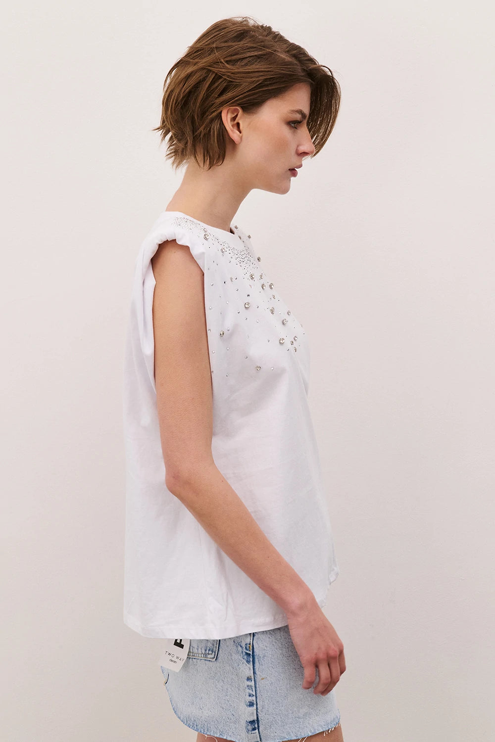 Two Way donna t-shirt Strass 25SBR387 Bianco