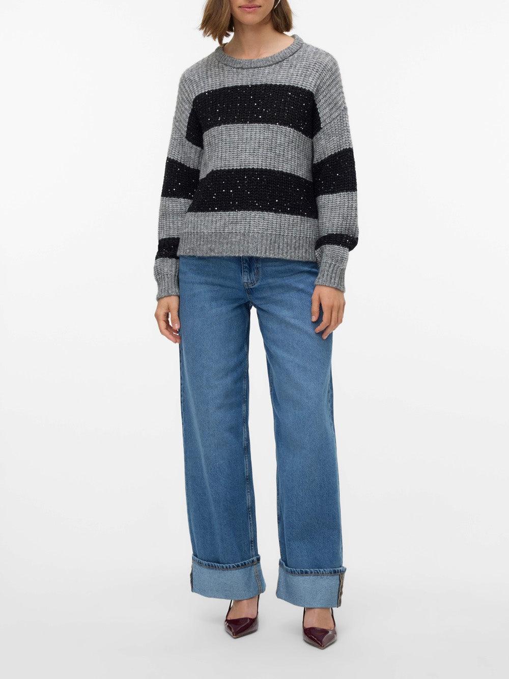 Vero Moda donna maglia Parkle 10336725 M.Grey/Black