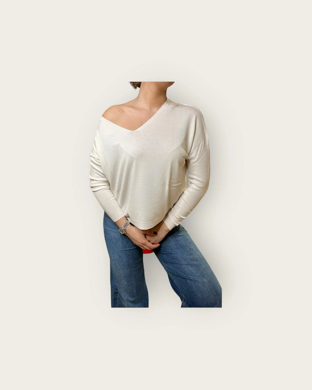 Vicolo donna maglia scollo a V 22005B Naturale