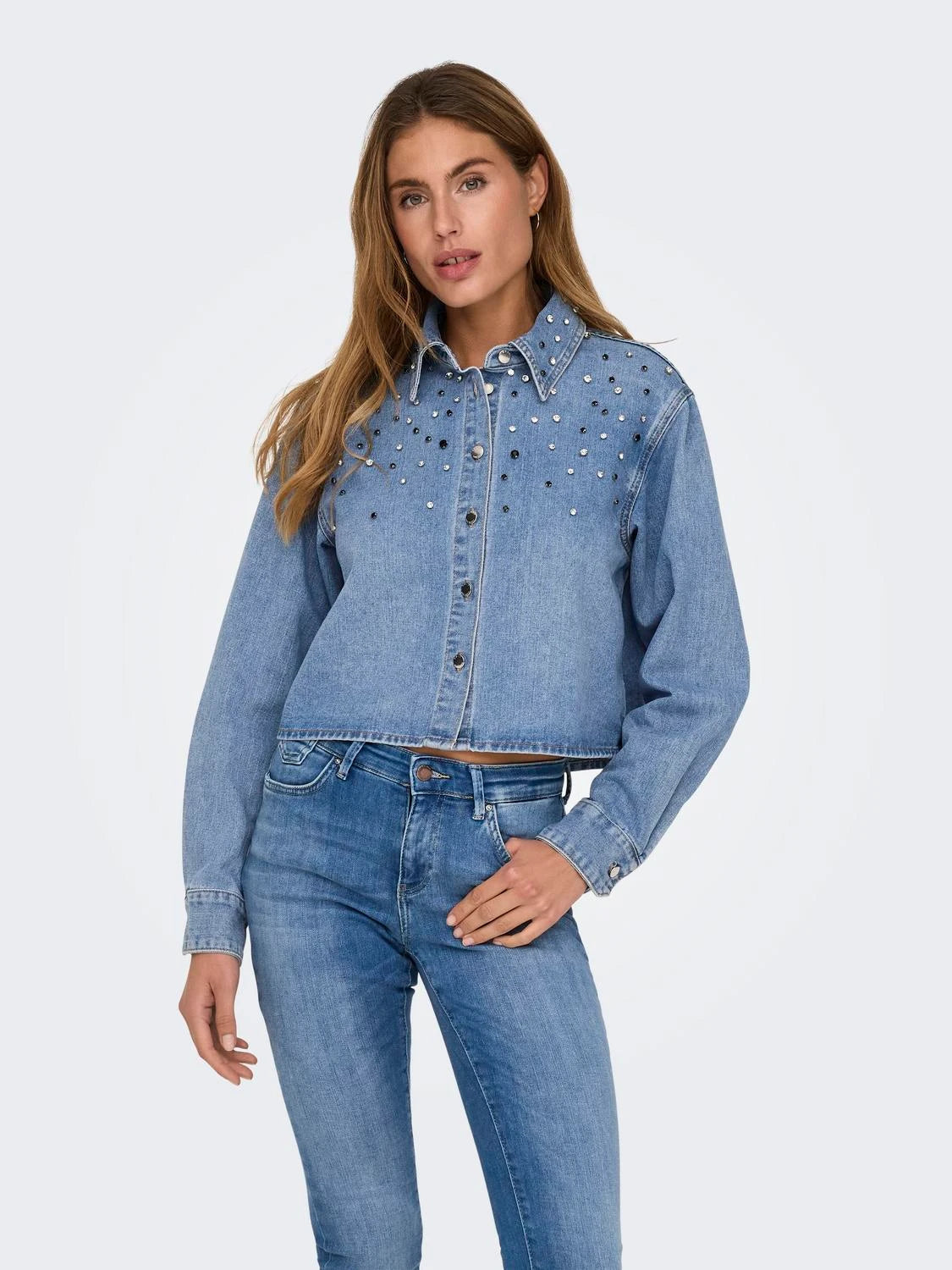 Only donna camicia Maggie Rhinestone 15341749 denim