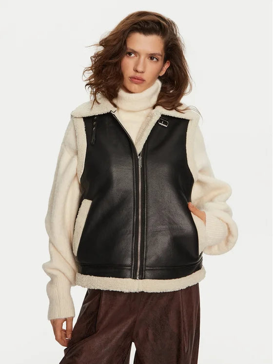 pieces donna giubbino elle teddy vest 17152466 black