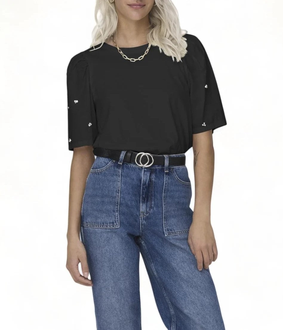 Only donna t-shirt Lina Puff Shine top15315551 Nero