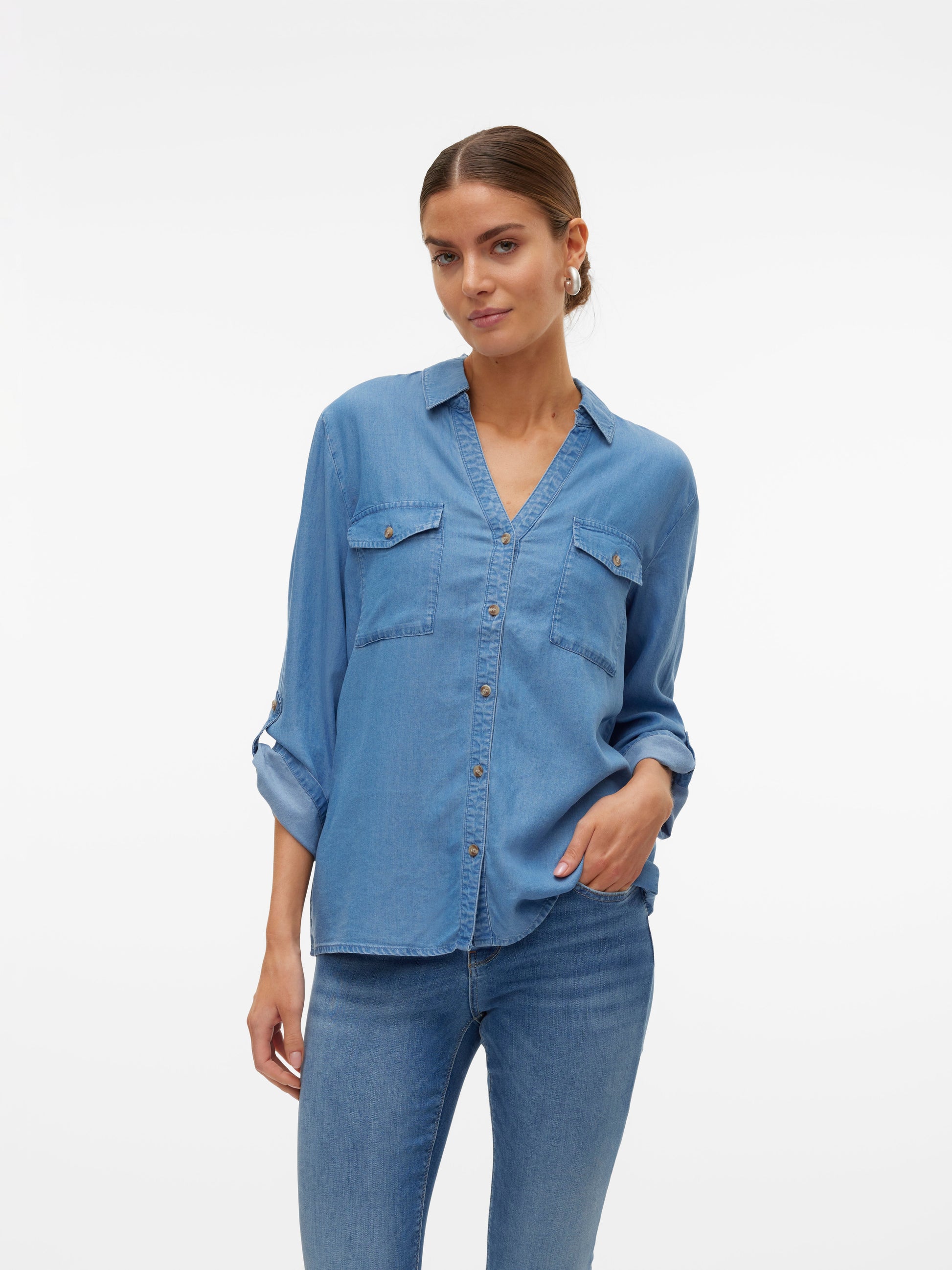 Vero Moda donna camicia Sleeve 10304863 Medium Blue