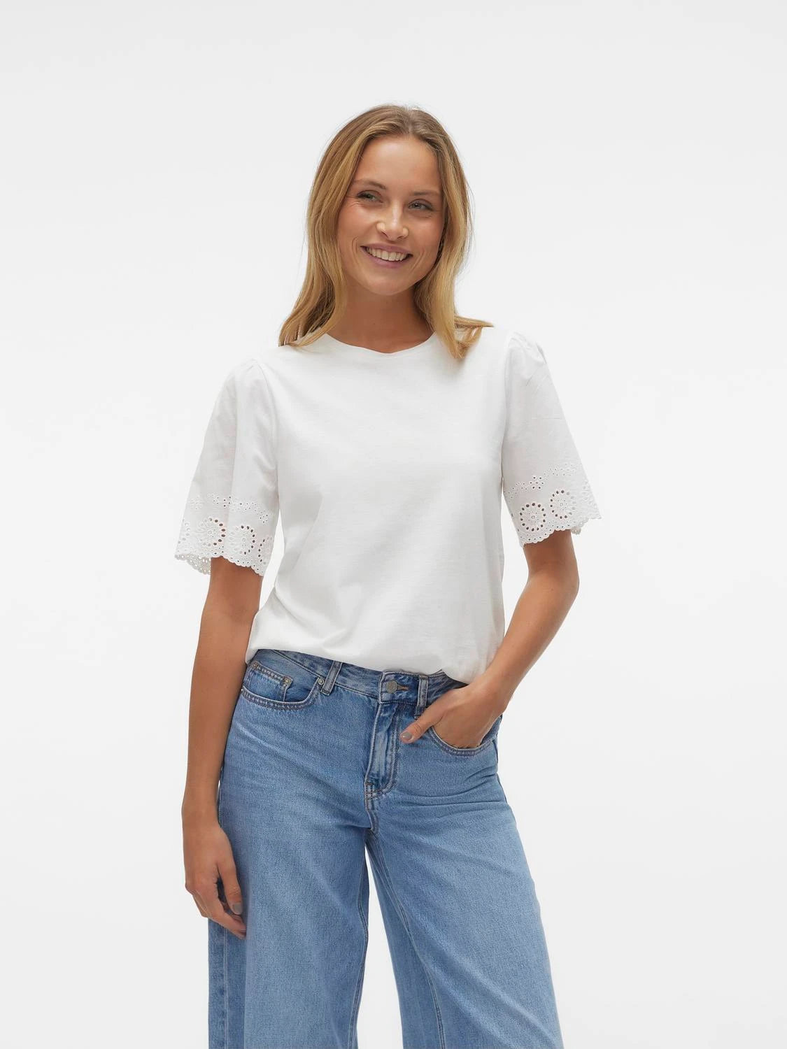 Vero Moda donna t-shirt Emily neck top 10305211 White