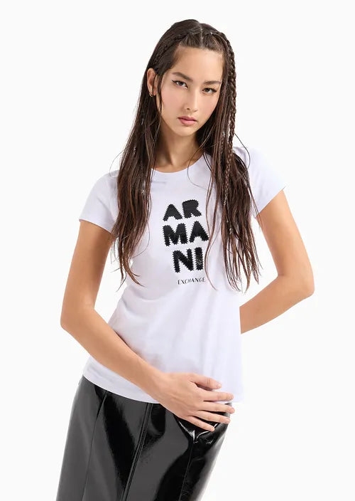 armani exchange donna t-shirt 6DYT39 YJ3RZ 1000 Bianco