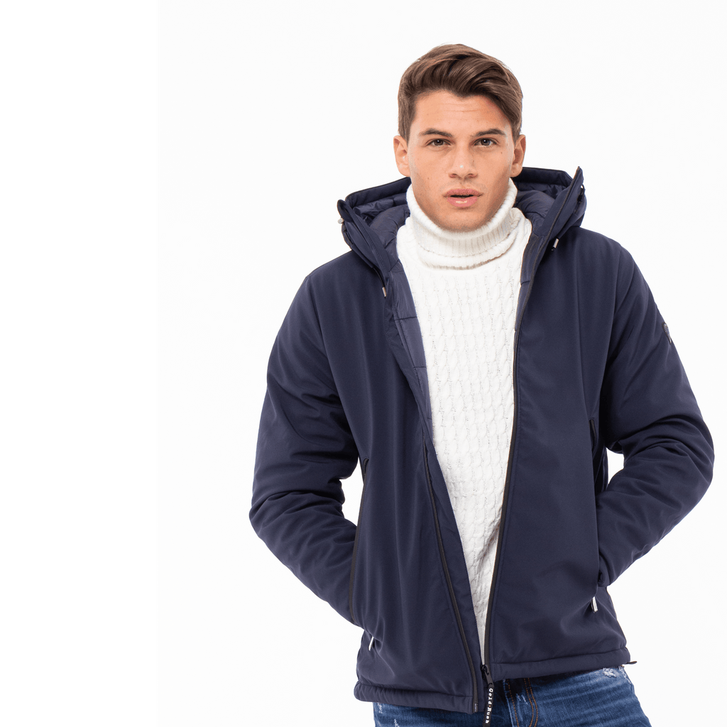 Gold Rush Uomo Giubbino New Great Imbottito Con Cappuccio Hooded Winter Jacket Blue