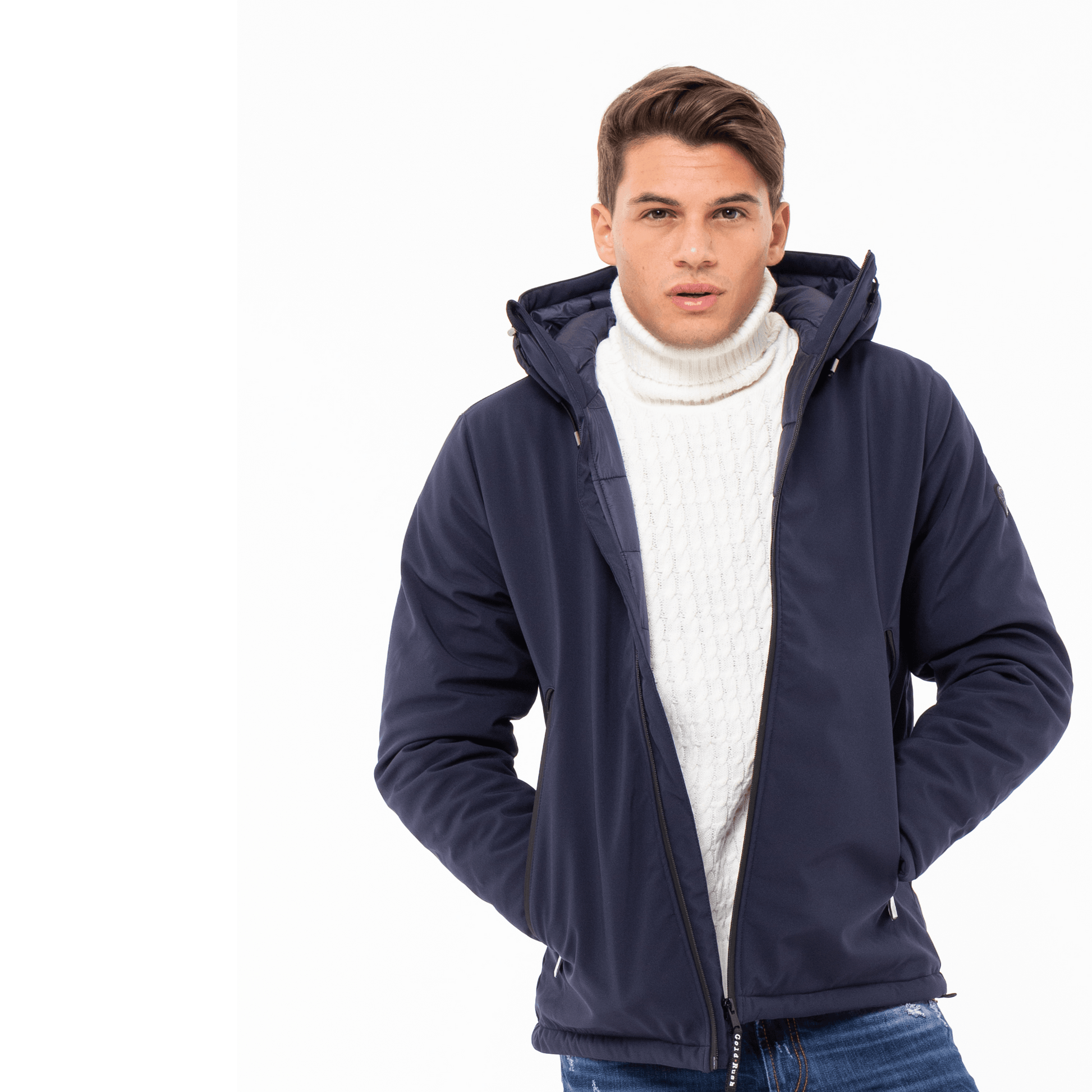 Gold Rush Uomo Giubbino New Great Imbottito Con Cappuccio Hooded Winter Jacket Blue