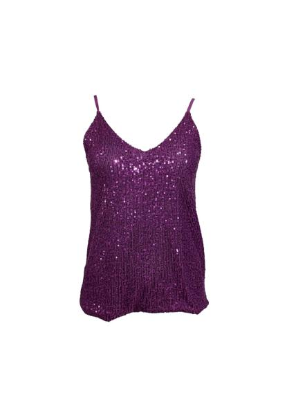 Susy Mix Donna Canotta Top Paillettes Viola 90243