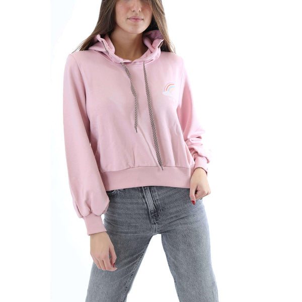Fabrik London Donna Felpa Con Cappuccio Hooded Sweatshirt Rainbow Pink