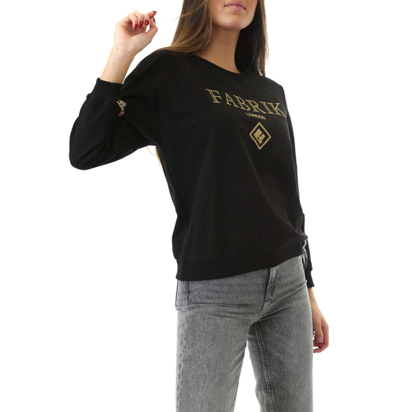 Fabrik London Donna Felpa Sweatshirt Girocollo Con Logo Gold Black