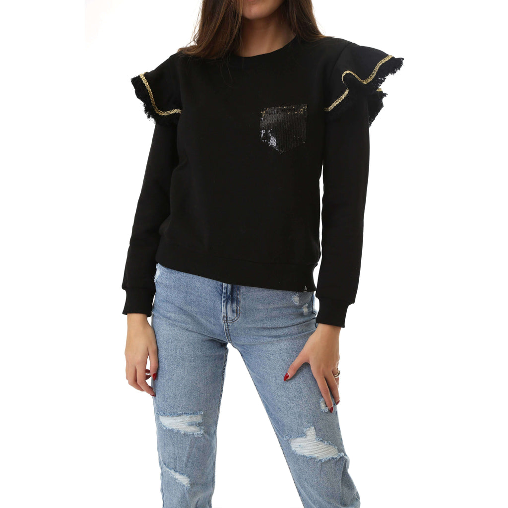 Fabrik London Donna Felpa Sweatshirt Girocollo Con Rouches Gloria Black