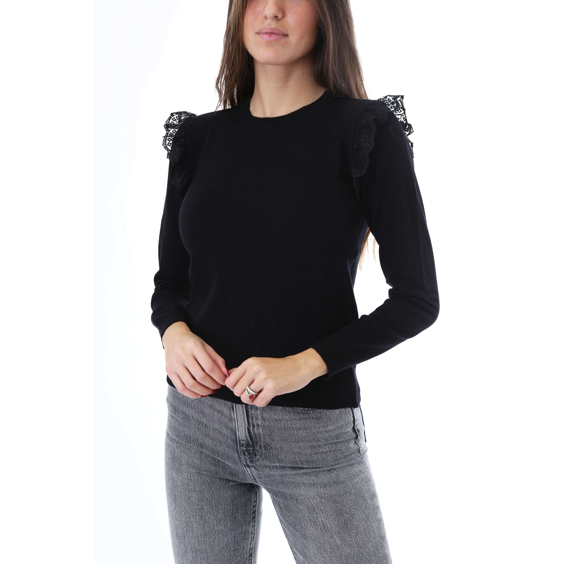 Fabrik London Donna Maglia Pullover Girocollo Apulia Black