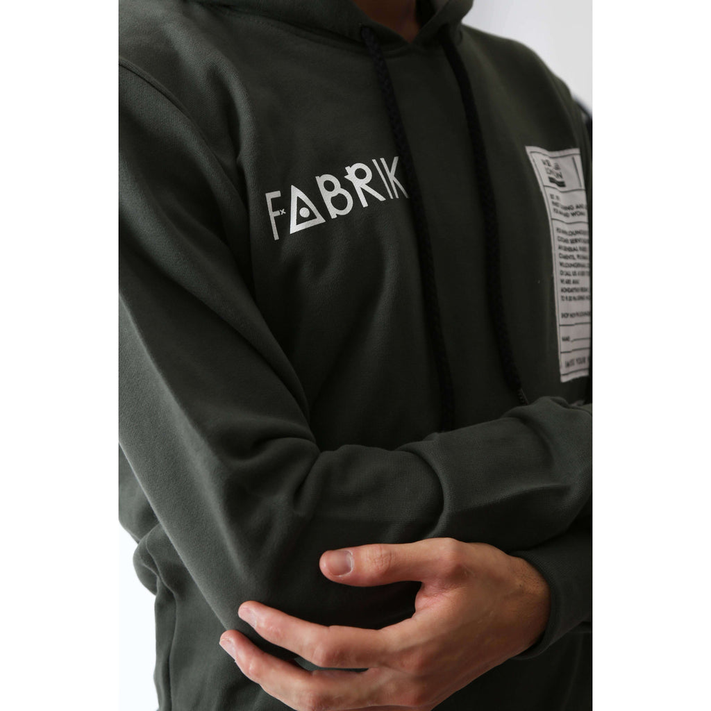 Fabrik London Uomo Felpa Manica Lunga Con Cappuccio e Toppe Sweatshirt Patchwork Green