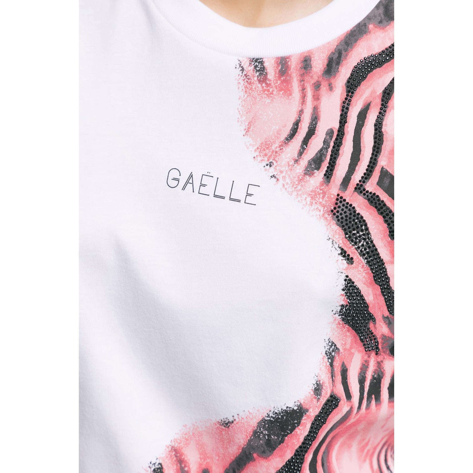Gaelle Donna T-shirt Bianca con Stampa Rosa GBDP17070