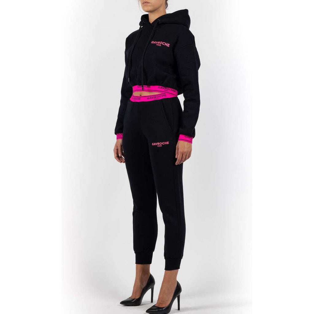 Gavroche Donna Felpa Corta Crop Con Cappuccio Track Top Elastico Pink