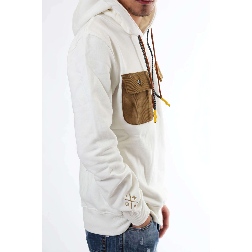 Gold Rush Uomo Felpa Con Cappuccio Hooded Sweatshirt Tasche White