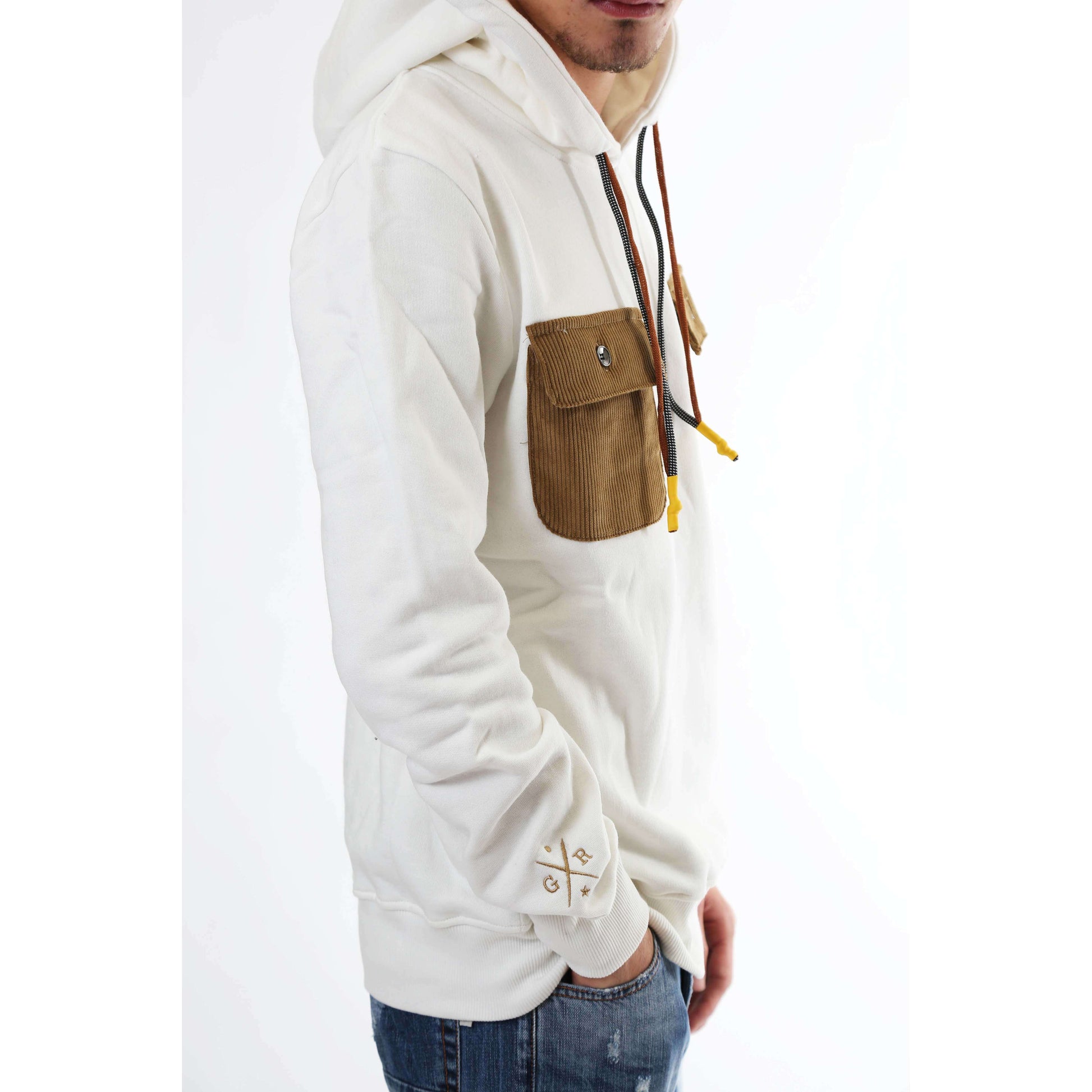 Gold Rush Uomo Felpa Con Cappuccio Hooded Sweatshirt Tasche White