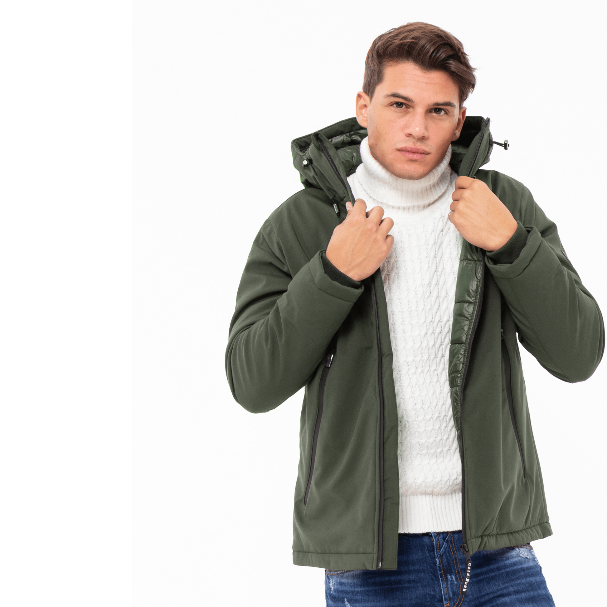 Gold Rush Uomo Giubbino New Great Imbottito Con Cappuccio Hooded Winter Jacket Green