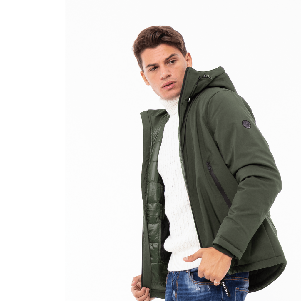 Gold Rush Uomo Giubbino New Great Imbottito Con Cappuccio Hooded Winter Jacket Green