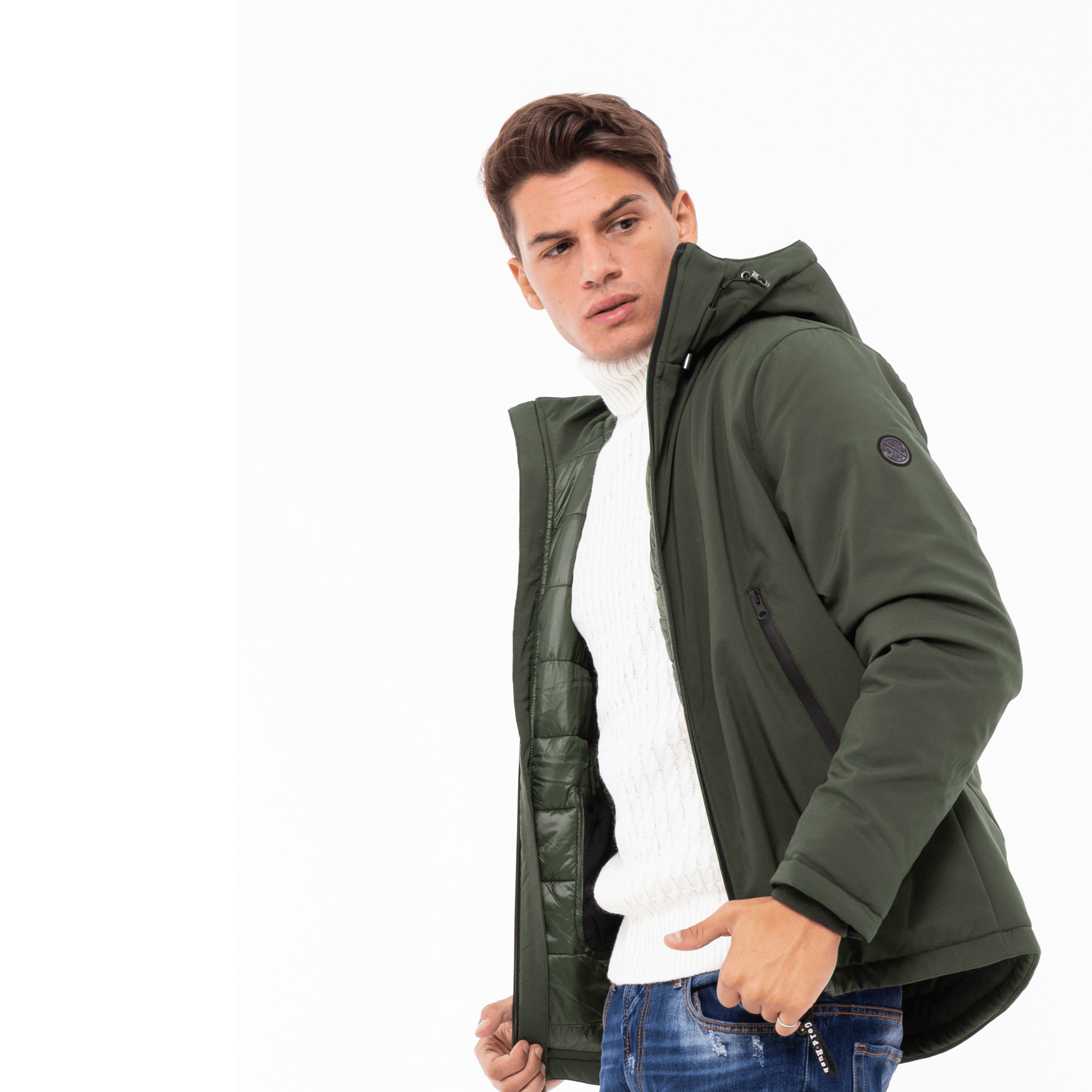 Gold Rush Uomo Giubbino New Great Imbottito Con Cappuccio Hooded Winter Jacket Green
