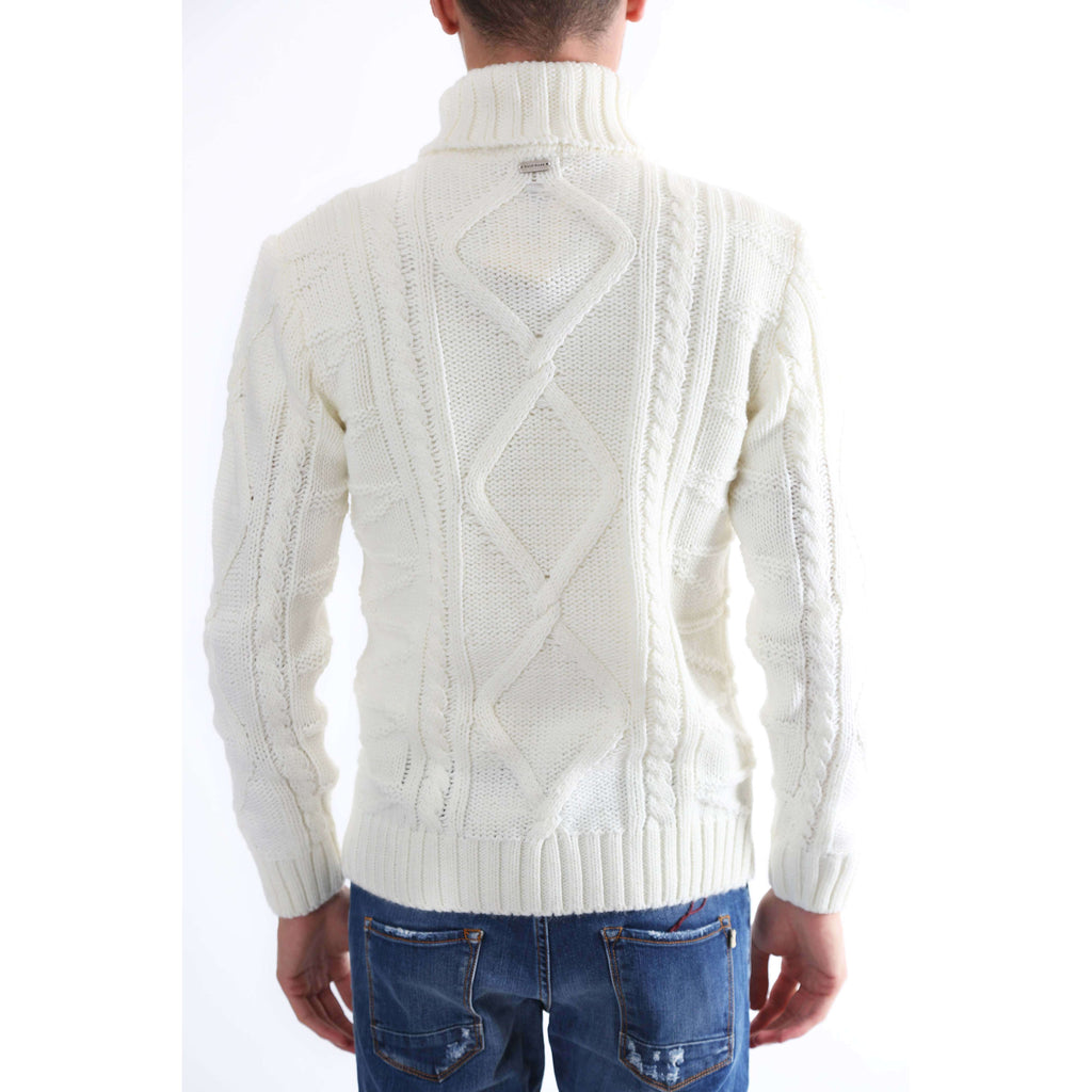Gold Rush Uomo Maglia Pullover Intrecciato High Neck White