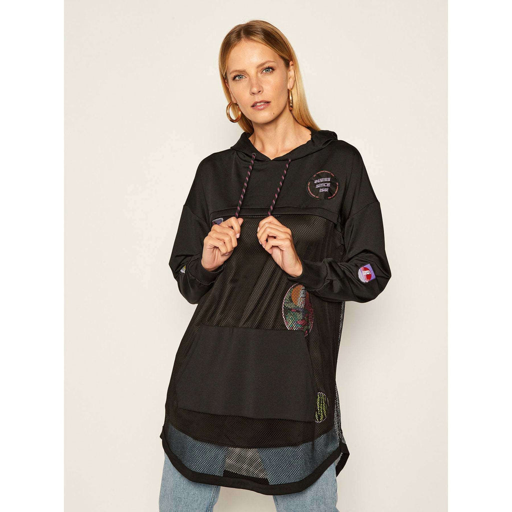 Guess Donna Felpa Oversized Manica Lunga Con Cappuccio Patchwork