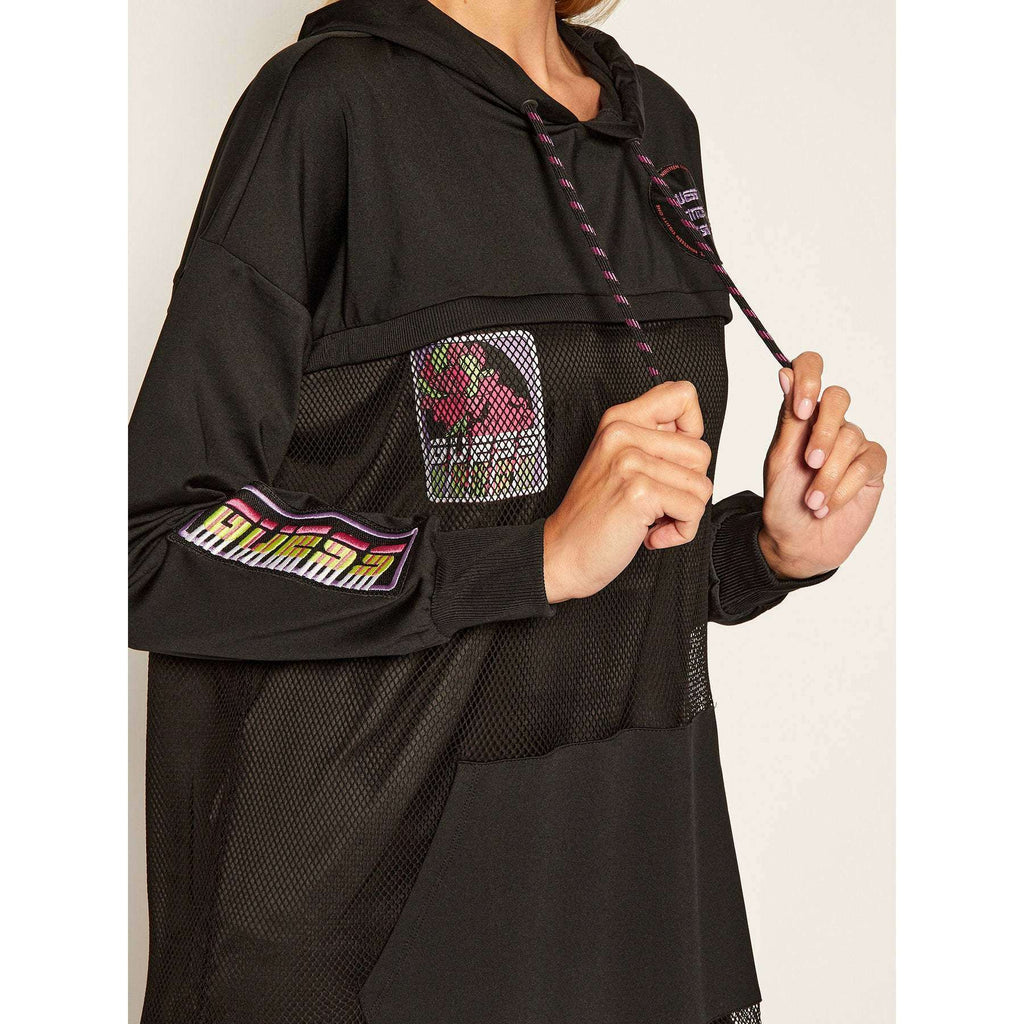Guess Donna Felpa Oversized Manica Lunga Con Cappuccio Patchwork
