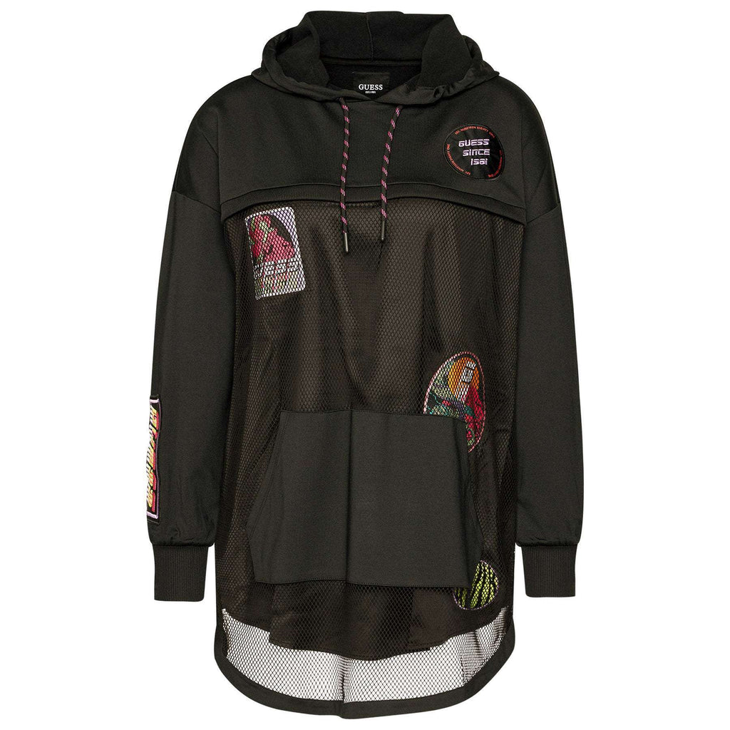Guess Donna Felpa Oversized Manica Lunga Con Cappuccio Patchwork