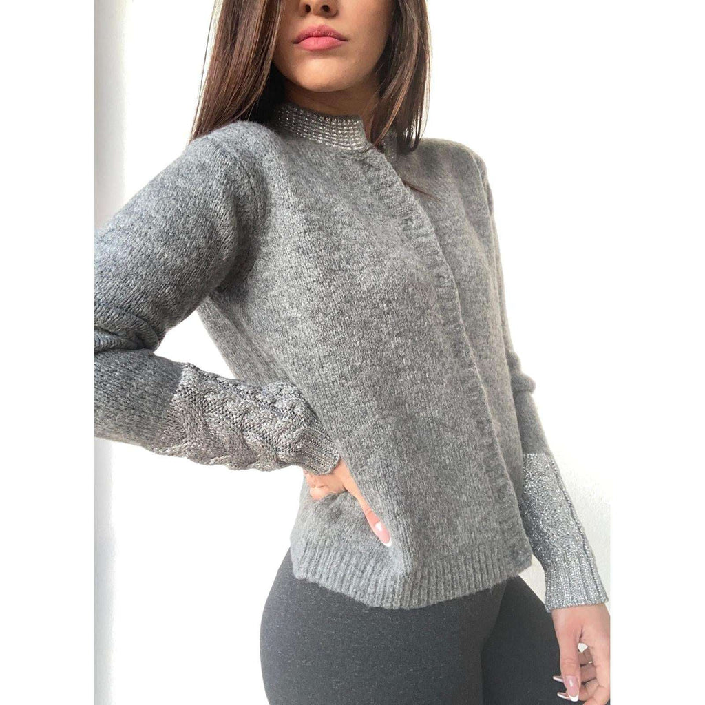 Hanny Deep Donna Cardigan Manica Lunga Jacket Glitter Grey