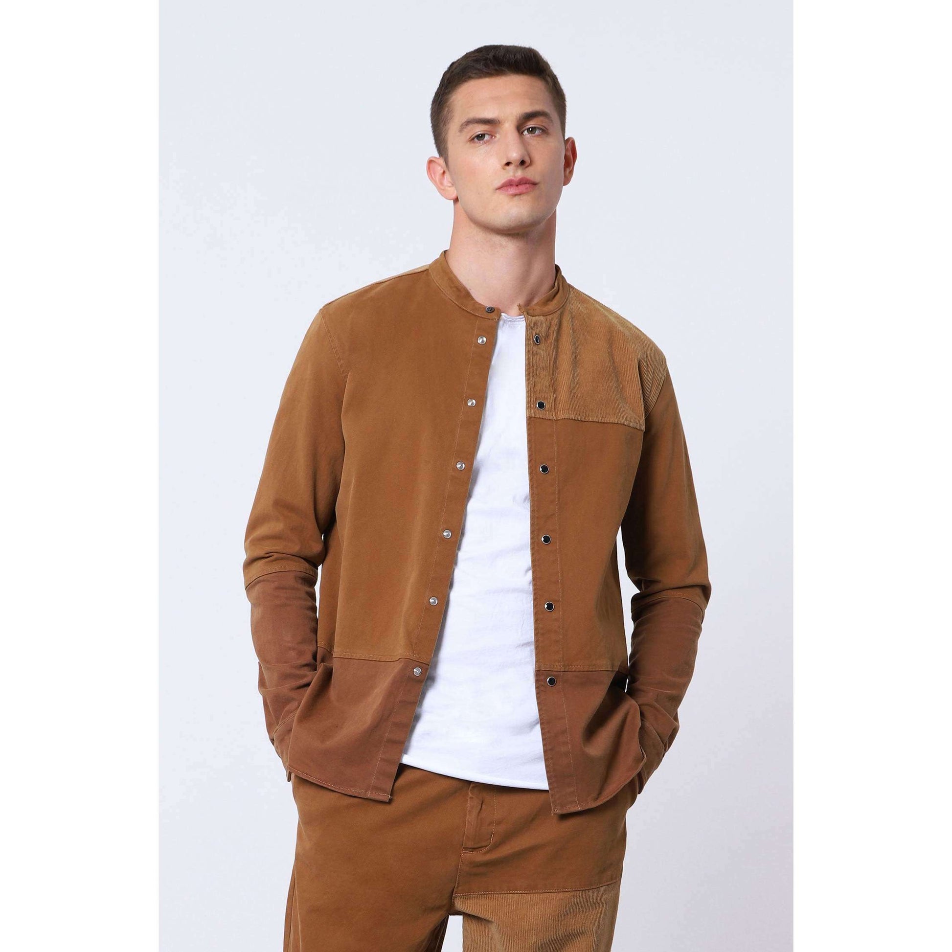 Imperial Uomo Camicia Manica Lunga Slim Patch Cotone Beige