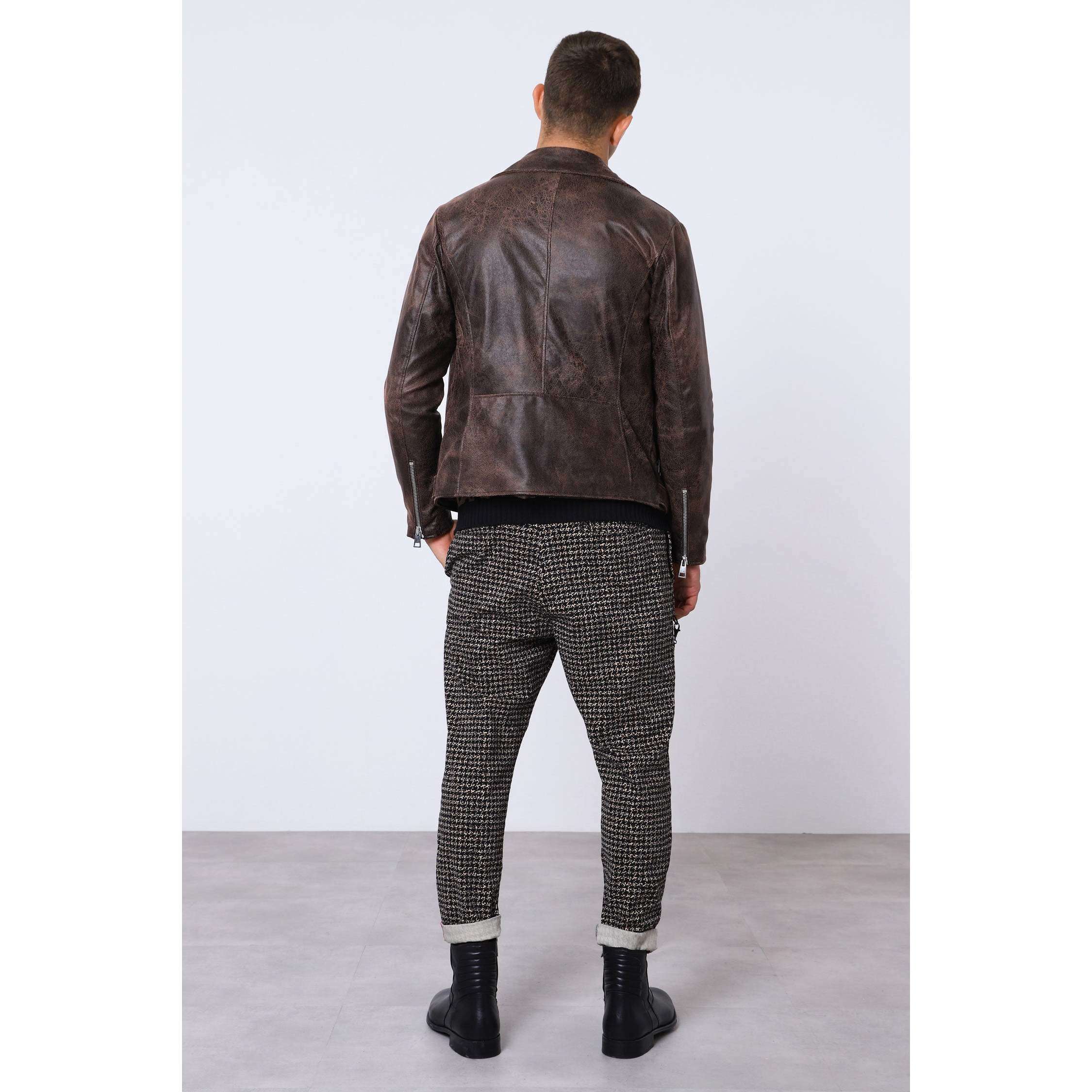 Imperial Uomo Giubbotto Biker Jacket Chiodo Eco Pelle Brown