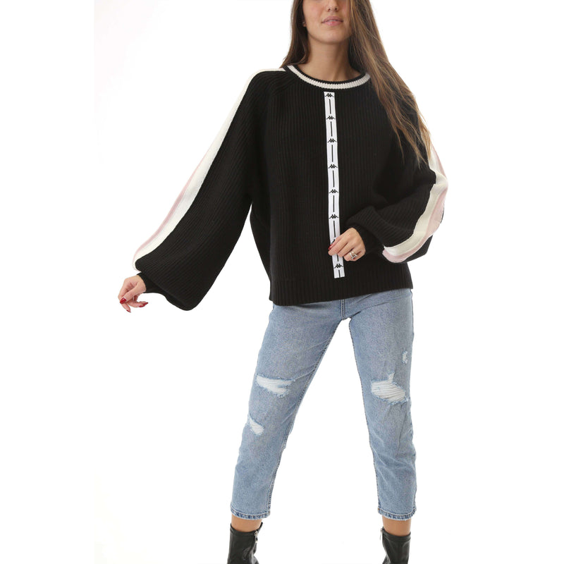 Kappa Donna Felpa Manica Sbuffo Sweatshirt Authentic Japan Black