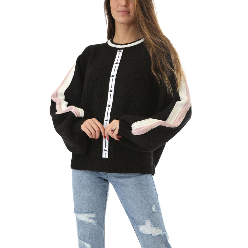 Kappa Donna Felpa Manica Sbuffo Sweatshirt Authentic Japan Black