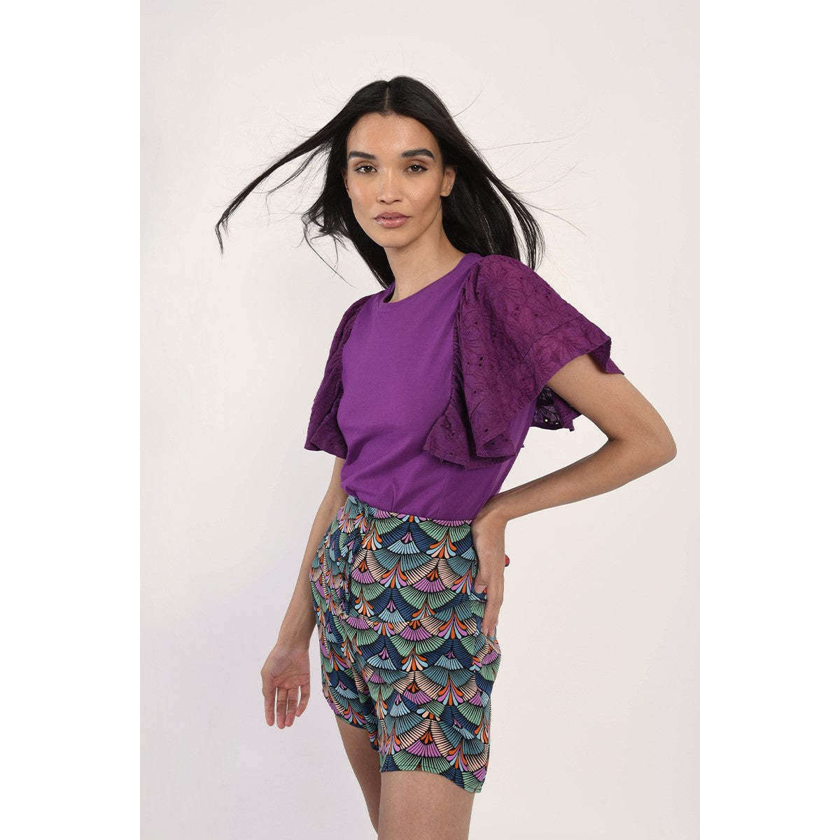 Molly Bracken Donna T-shirt Viola Maniche in pizzo EF1541BP