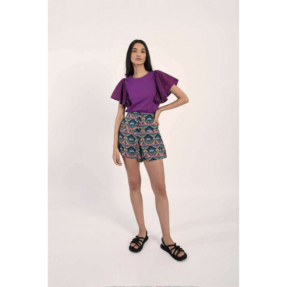 Molly Bracken Donna T-shirt Viola Maniche in pizzo EF1541BP