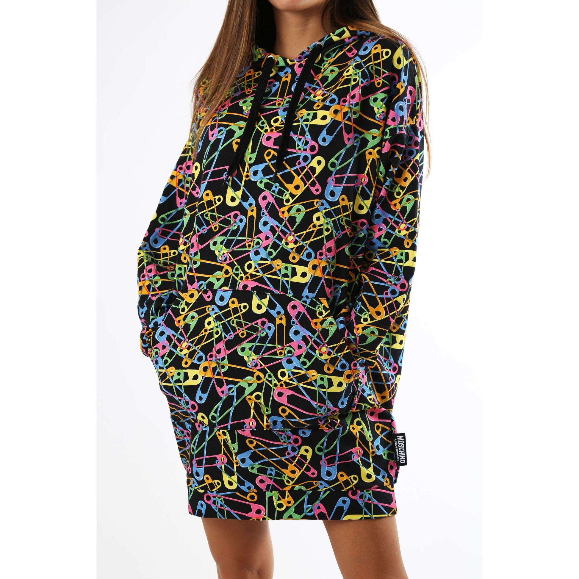 Moschino Donna Felpa Vestito Manica Lunga Stampa Multicolor