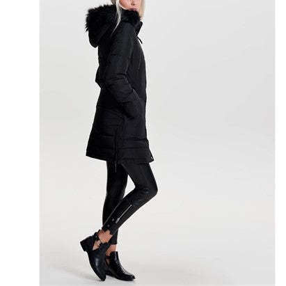 Only Donna Piumino Imbottito Puff Jacket Con Cappuccio In Pelliccetta Eco Faux Fur Black