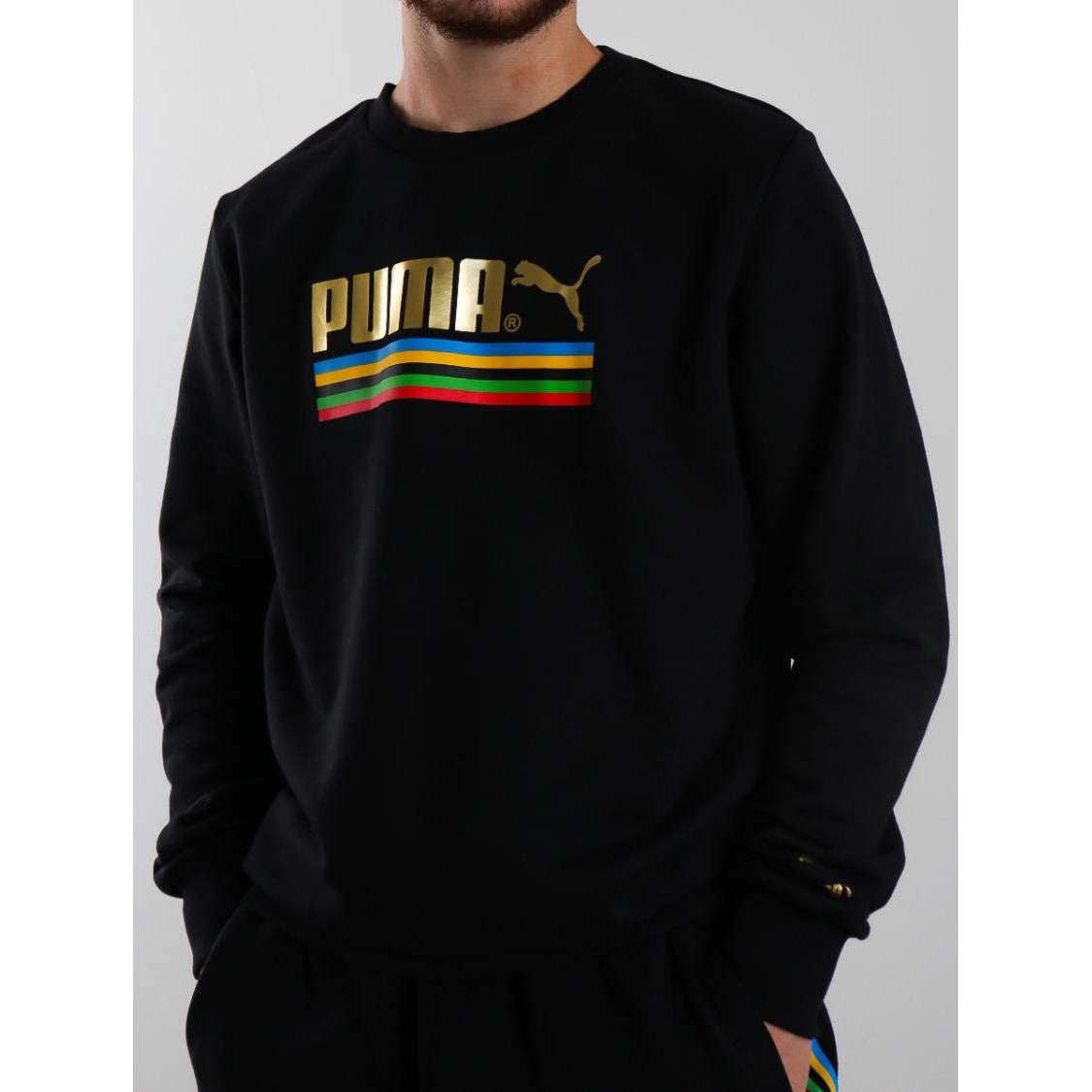Puma Uomo Felpa Girocollo Sweatshirt Manica Lunga Stampa Gold Multicolor Black