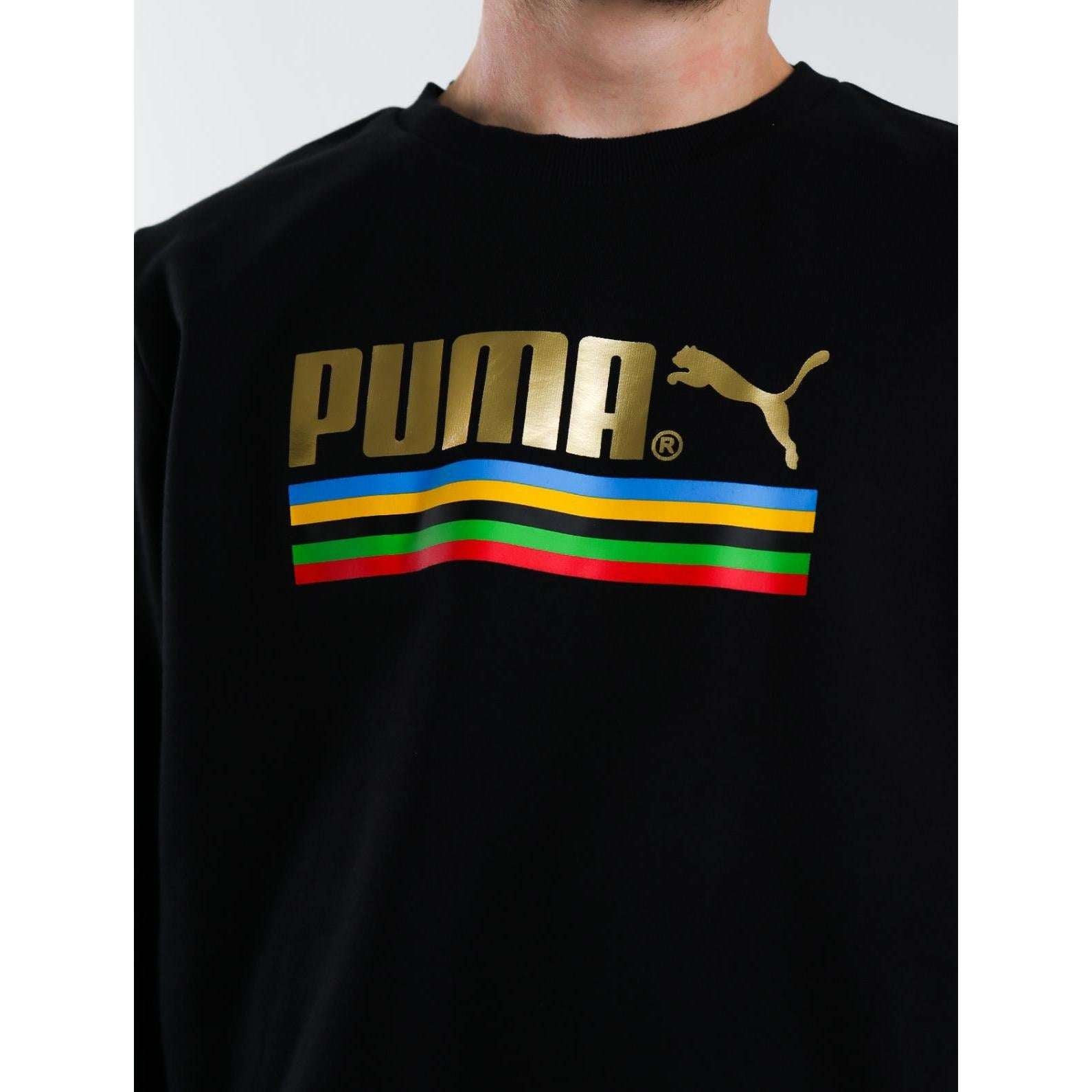 Puma Uomo Felpa Girocollo Sweatshirt Manica Lunga Stampa Gold Multicolor Black