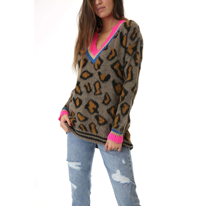 Shop Art Donna Maglia Pullover Manica Lunga Animalier Scollo V