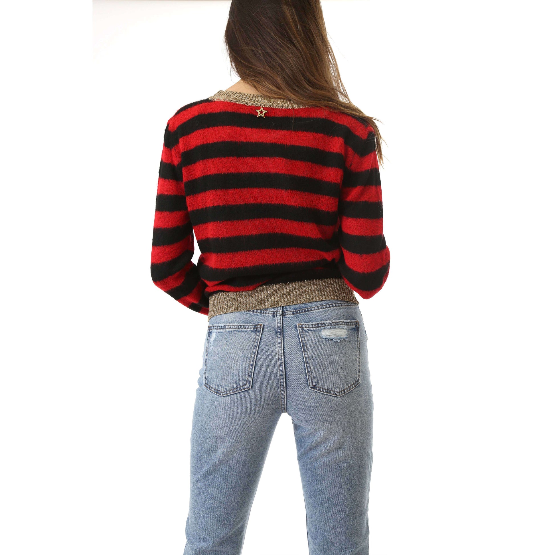 Shop Art Donna Maglia Pullover Manica Lunga Girocollo Striped