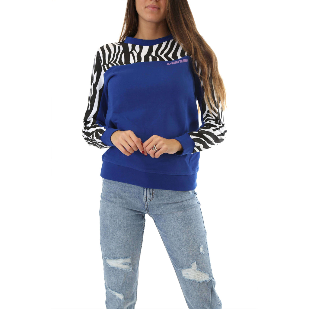 Vans Donna Felpa Sweatshirt Manica Lunga Girocollo Zebra Navy