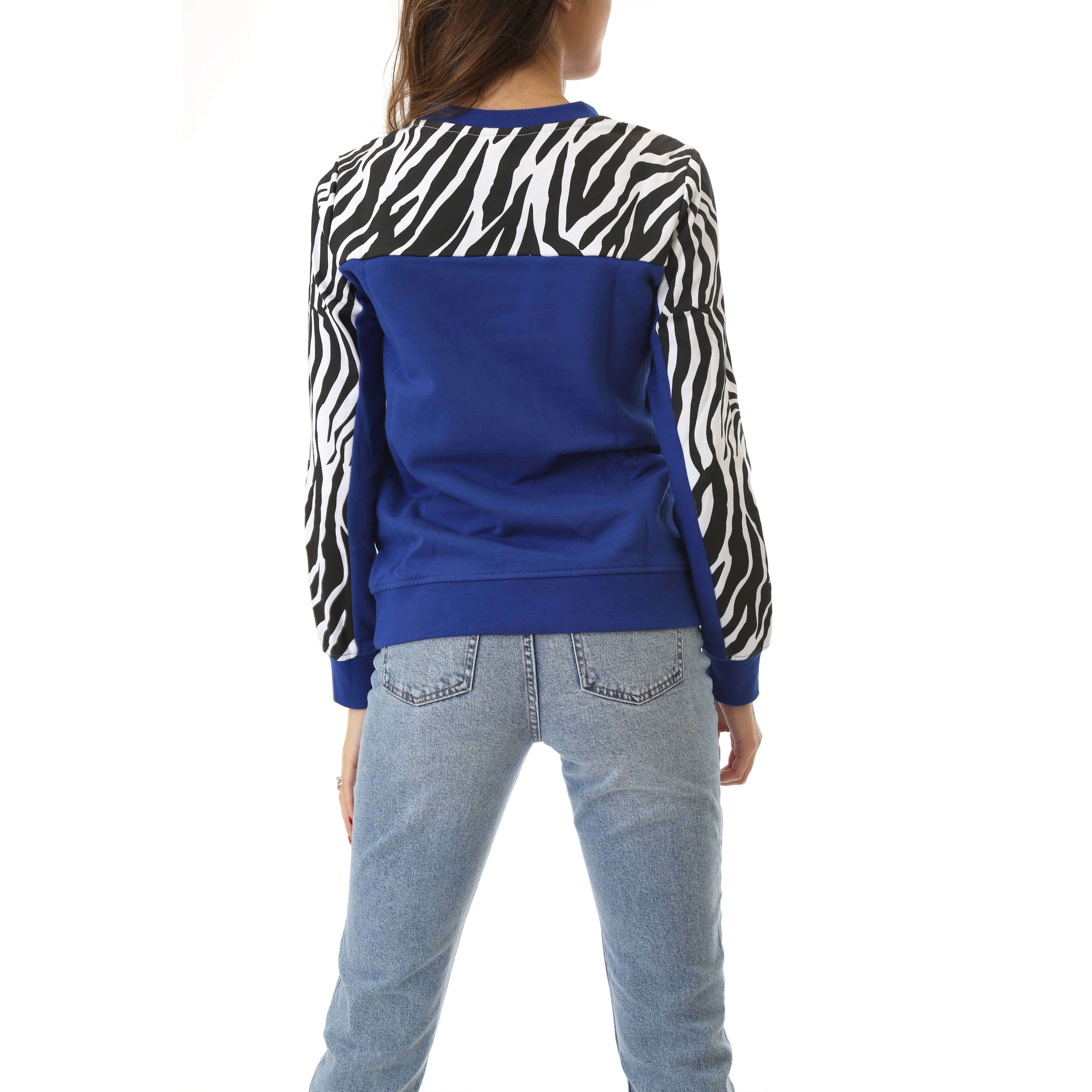 Vans Donna Felpa Sweatshirt Manica Lunga Girocollo Zebra Navy
