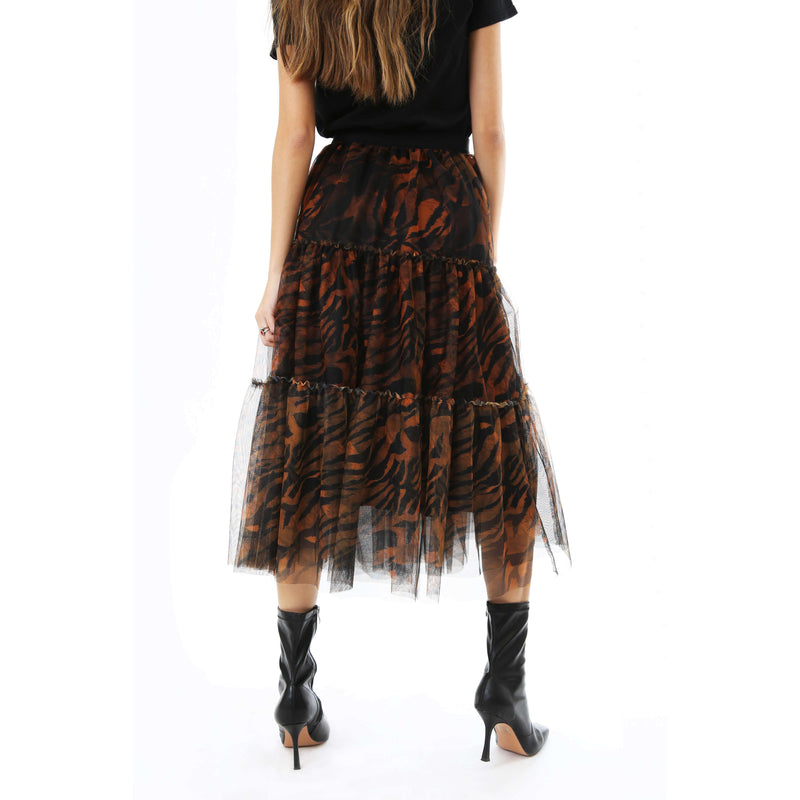 Vicolo Donna Gonna Maxi Skirt Animalier In Tulle