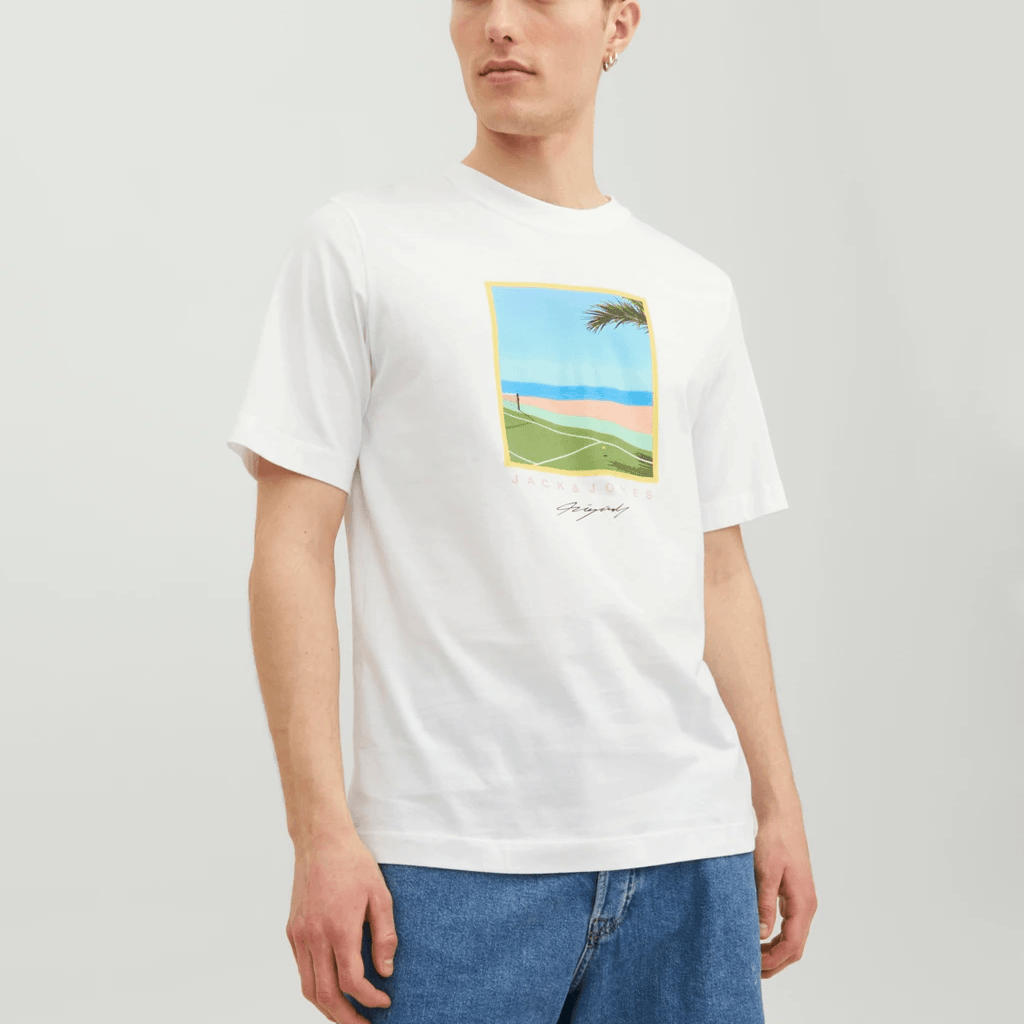Jack & Jones Uomo T-shirt Tulum Landscape Bianco 12235226